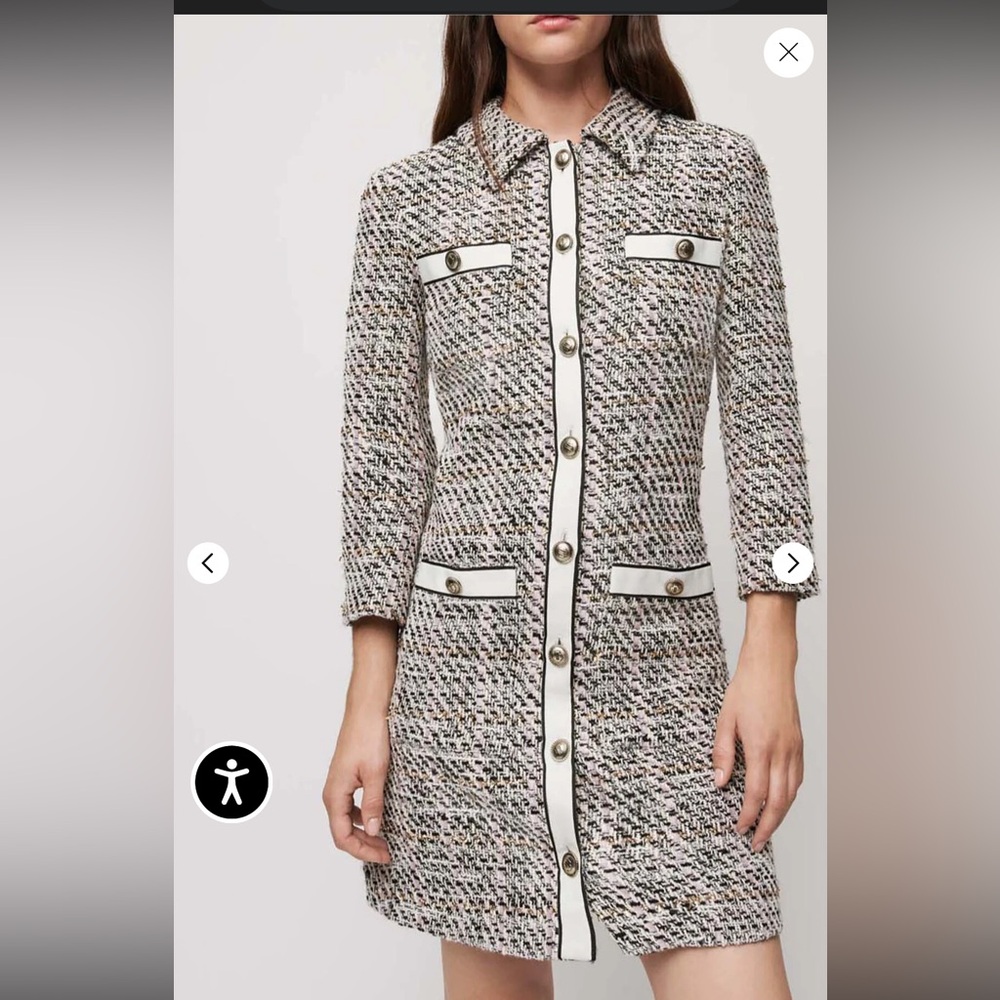 Maje Black and Cream Tweed Dress size 4 tweed dark academia office luxury
